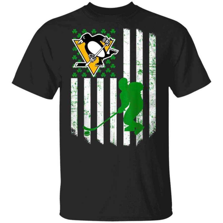 St patrick day Hockey flag Team Pittsburgh penguin T-Shirt gift for hockey lover tfm