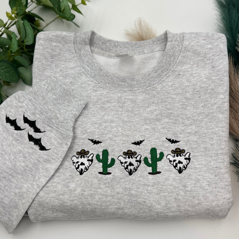 Halloween Spooky Season Embroidered Sweatshirt 2D Crewneck Sweatshirt All Over Print Sweatshirt For Women Sweatshirt For Men Sws3278