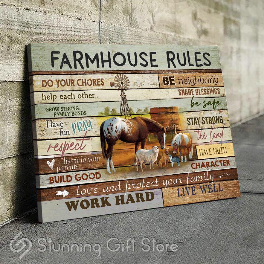 Stunning Gift Animal Farm Canvas Farmhouse Rules Wall Hanging Print Wall Art