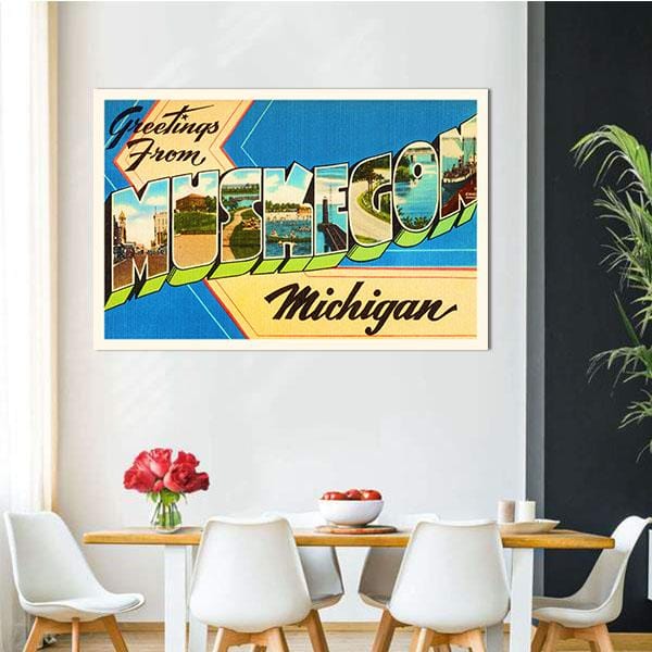 Canvas Pictures Muskegon Michigan Mi Old Vintage Travel Souvenir Wall Art Home Decoration