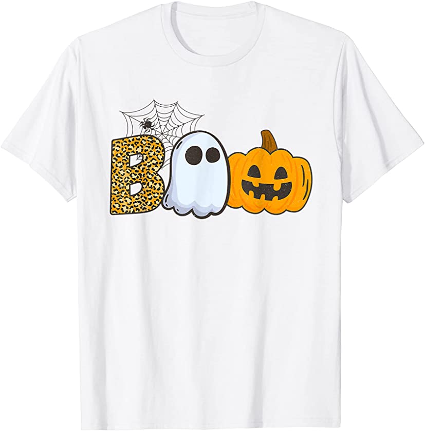 Boo Halloween Ghost Pumpkin Leopard Funny boo T-Shirt