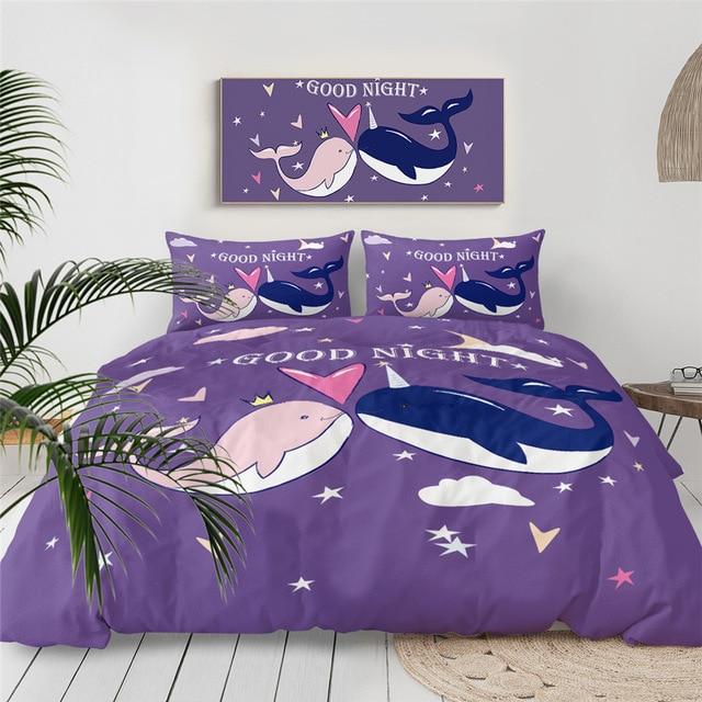 Whale Couple 3 Pieces Quilted Comforter Set