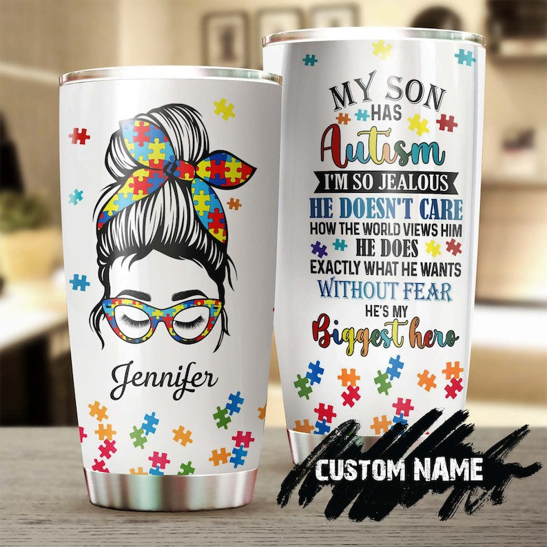 Autism Mom My Son Is Different Personalized Steel Tumbler- Autism Tumbler -Mother’S Day Gift- Gift For Autism Parent – Gift For Autism Child