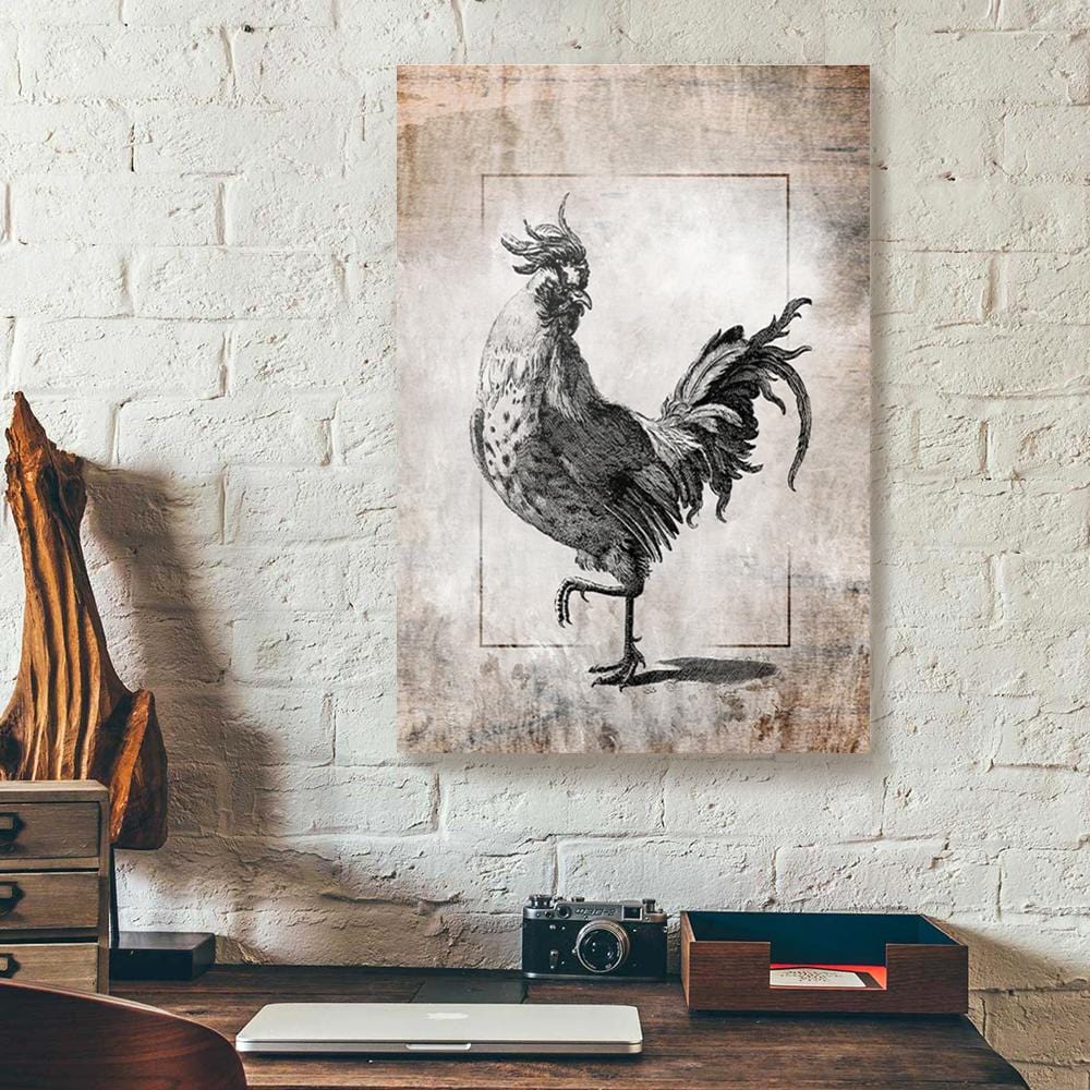 Canvas Wall Art Rooster Vintage Black & White Picture Full Printing Canvas Wall Art Home Decor