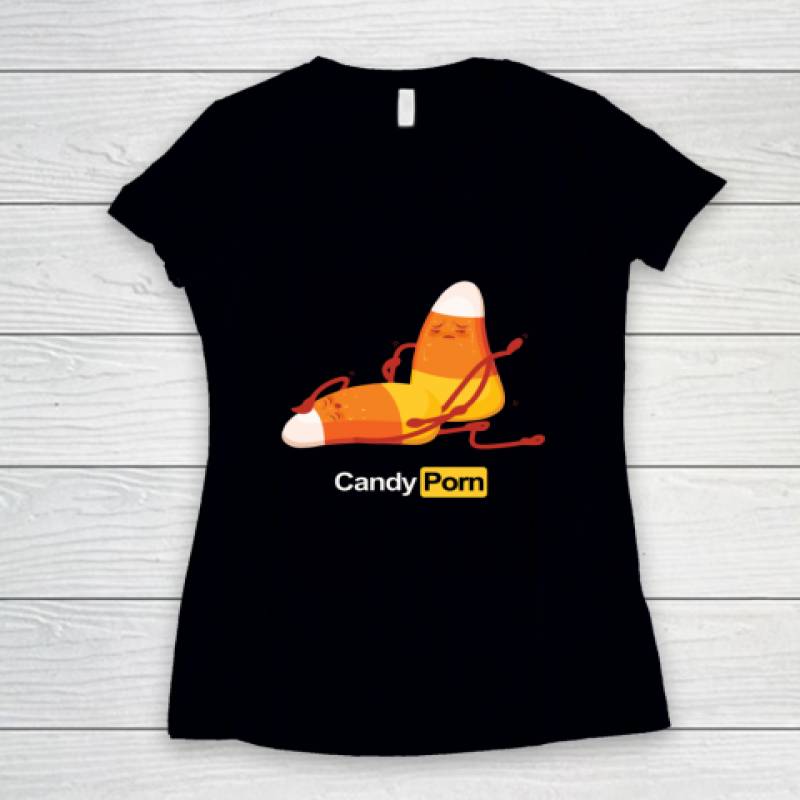 Candy Porn Corn Pun Porno Star Funny Halloween Costume Women's V-Neck T-Shirt