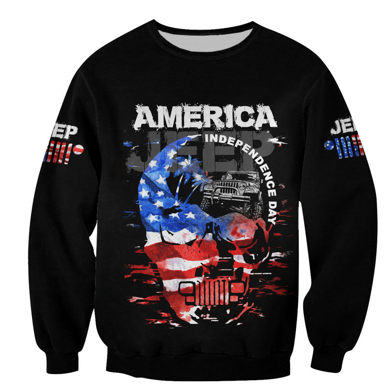 (Custom Personalised) American Independence Day Jeep Sweater Shirt Skull Jeep Lt6