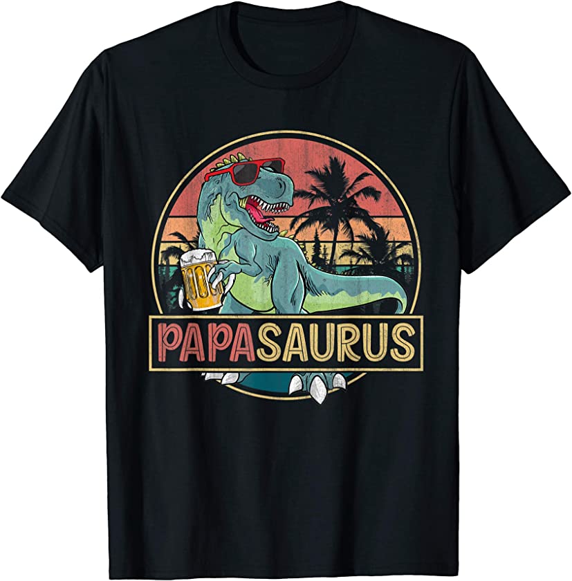 Vintage Papa Saurus Outfits T Rex Men Women Drinking Beer T-Shirt