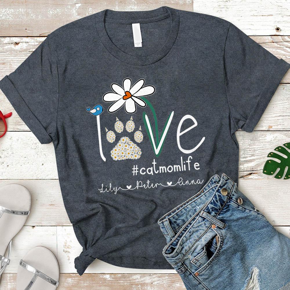 Personalized Love Cat Mom Life Daisy Flower Shirt Funny Cat Mom Shirt Gift For Cat Lover