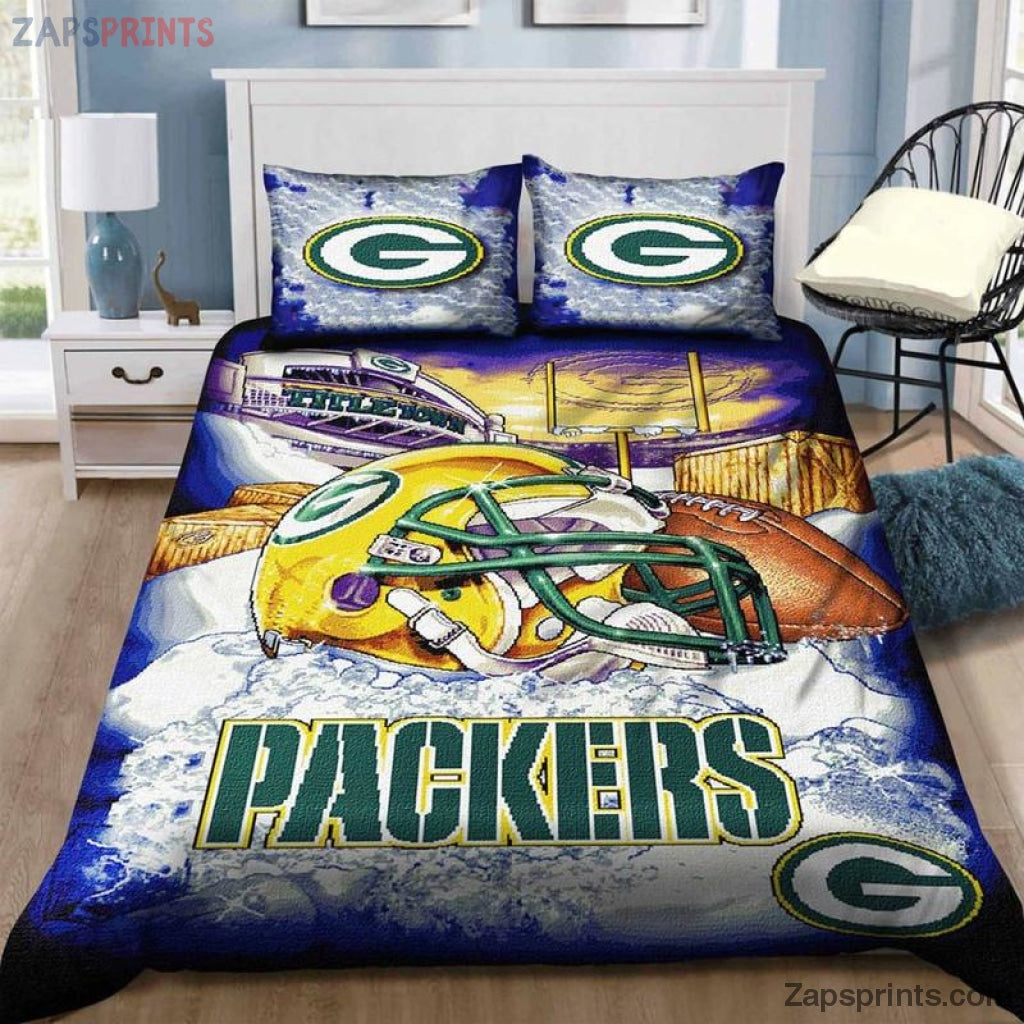 Green Bay Packers Helmet V3 3D Printed Duvet Cover Bedding Set Gift For Fan