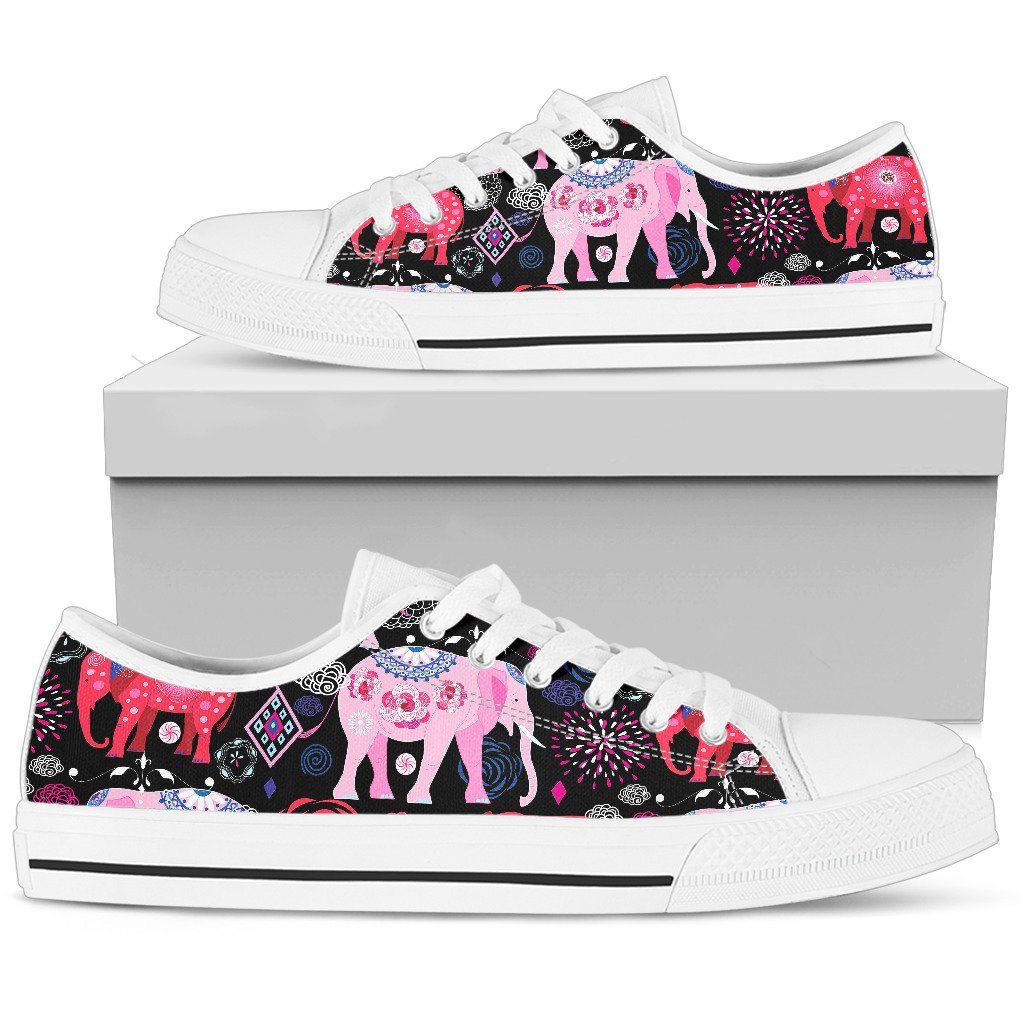 Pink Elephant Pattern Women Low Top Shoes