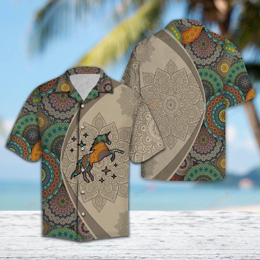 Unicorn Mandala Aloha Hawaiian Shirt Colorful Short Sleeve Summer Beach Casual Shirt For Men And Women