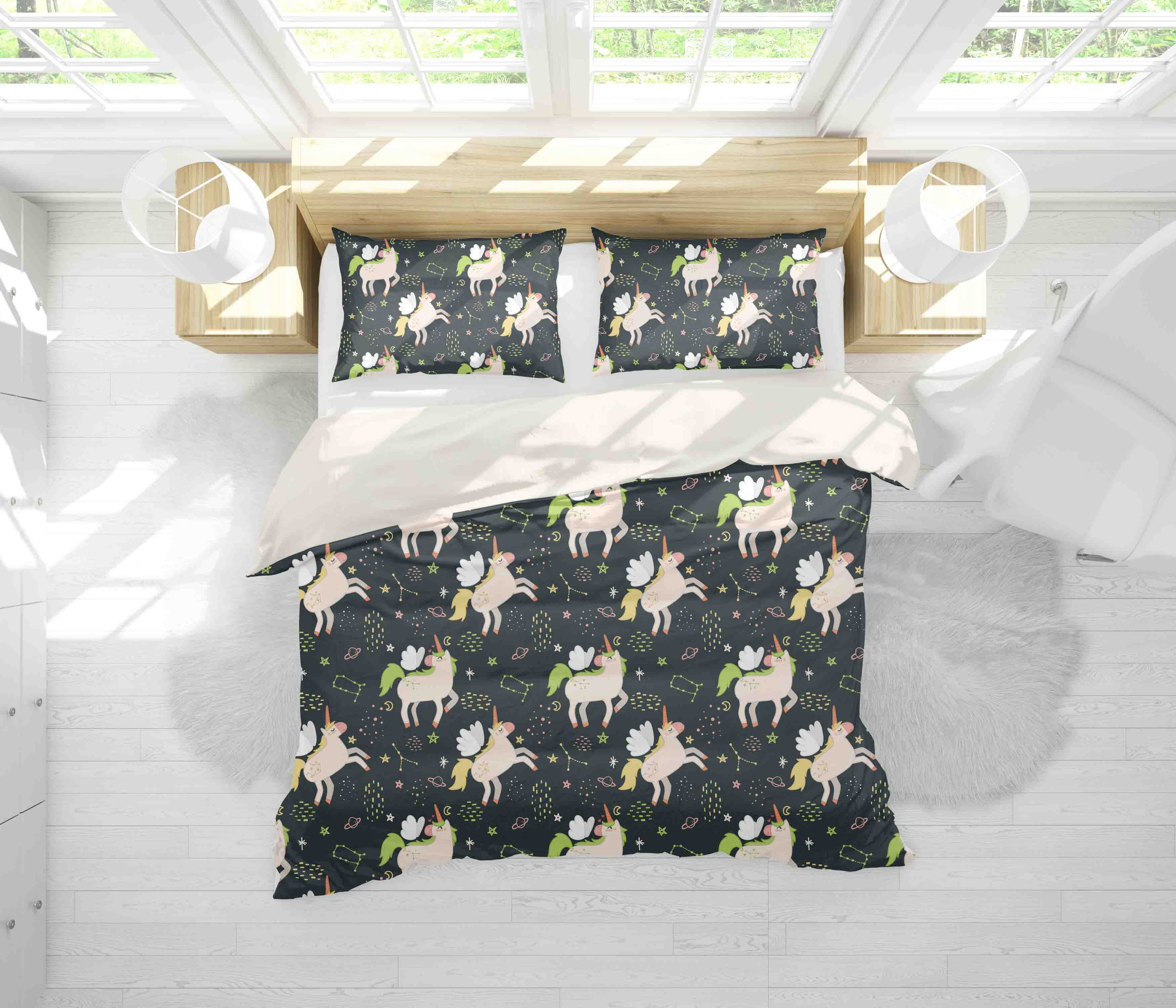 3D Black Unicorn Quilt Cover Set Bedding Set Pillowcases 93