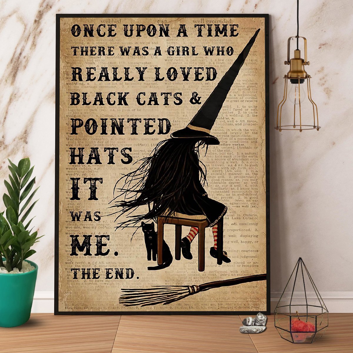 Witch A Girl Who Really Loved Black Cats & Pointed Hat Halloween Gift Paper Poster No Frame  Matte Canvas Wall Decor