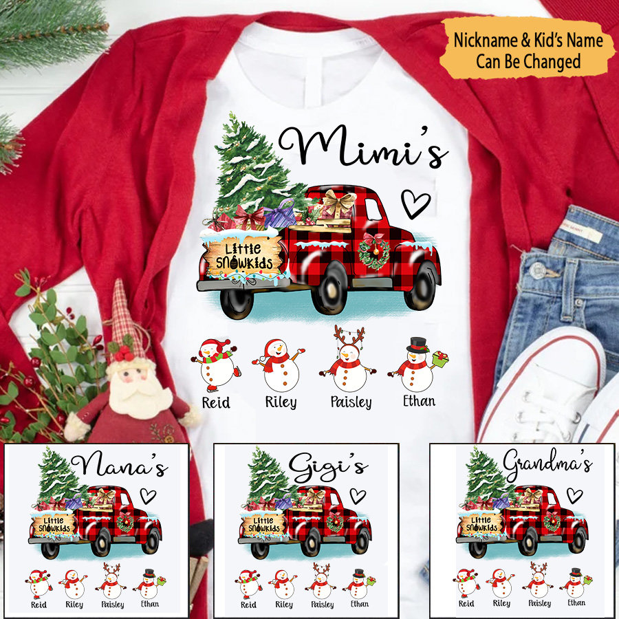 Snowman Christmas Grandma Shirt, Christmas Mimi Shirt with Little Snowkids, Custom Nana Mimi Nickname Little Snowkids Shirt for Christmas