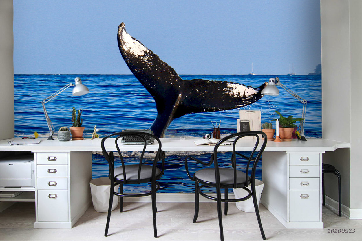 3D Landscape Whale Tail Sea Wall Mural Wallpaper Wj 3100