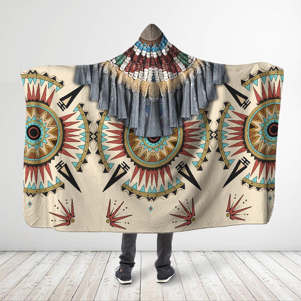 Native American Style 3D All Over Printed Beads With Sun Symbol – Hooded Blanket