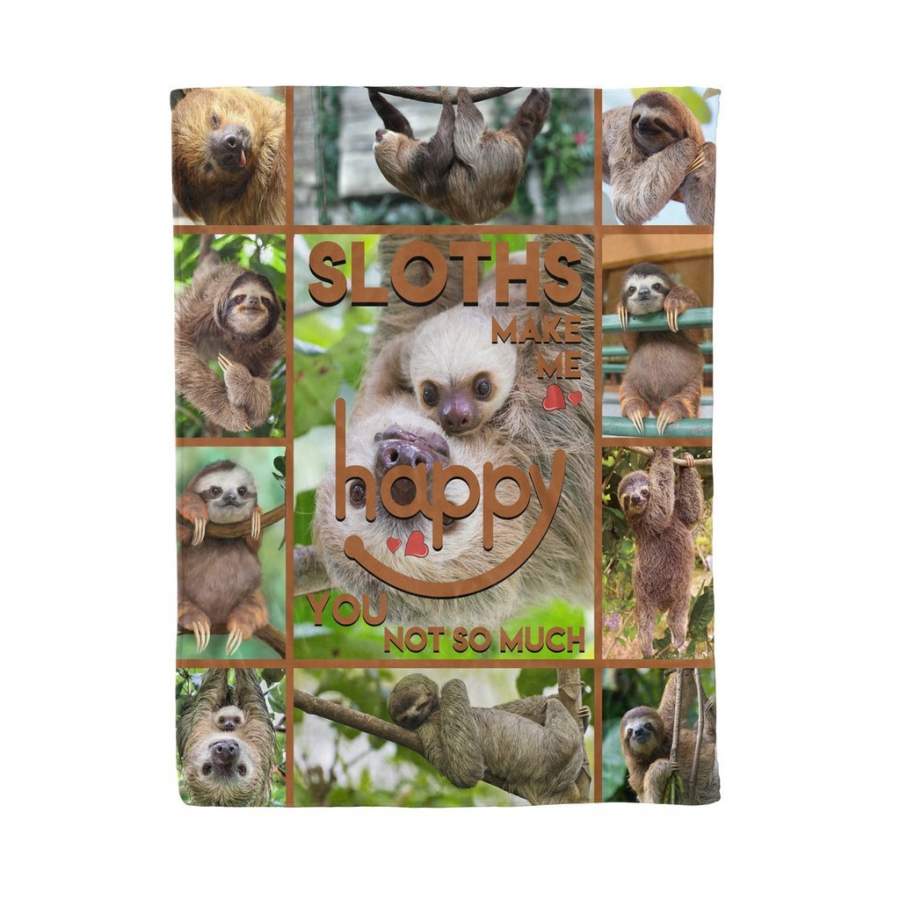 Sloths Make Me Happy Wild Animals Blanket – Custom Blanket / Personalized Blankets / Photo Blanket – Fleece Blanket / Sherpa Blanket