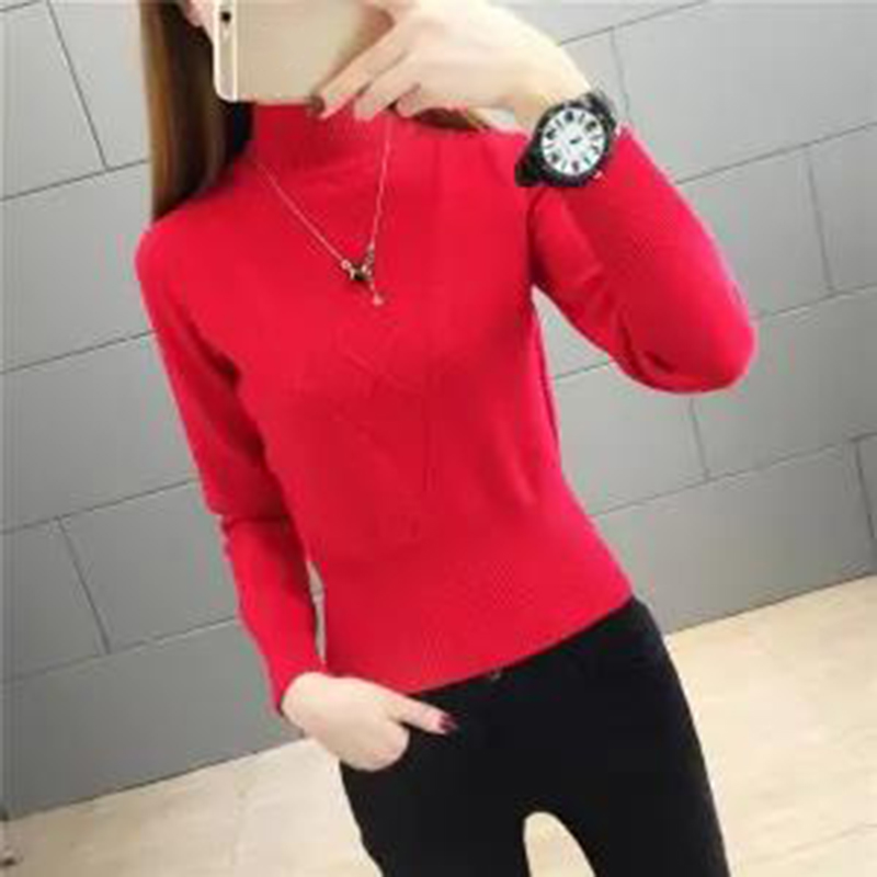 Woman Sweater Regular Pullover Half High Collar High Waist Slim Knit Short Jumper Simple Basic Style Wholesale Sueter MujerTraf alx