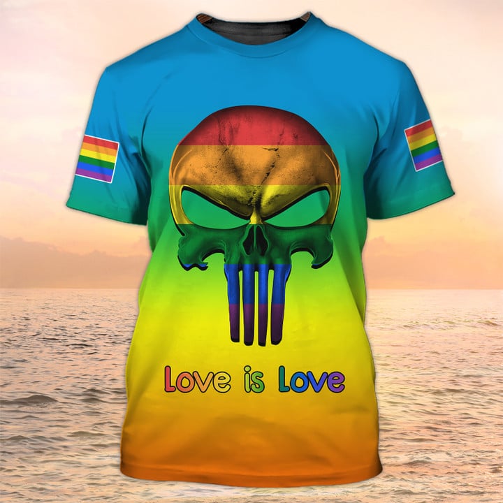 3D All Over Print Skull Pride Shirts, Rainbow Lgbt Shirts, Skull Lgbt Shirt, Love Is Love Shirt