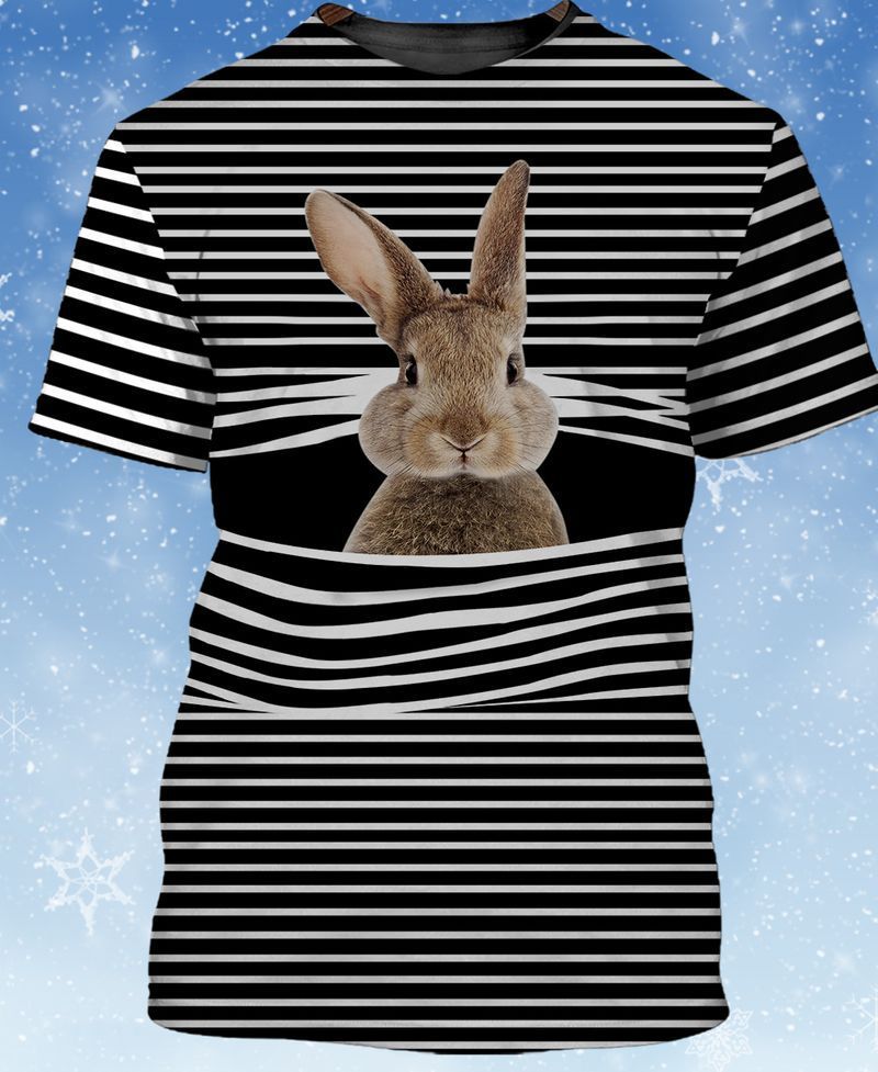 Rabbit 3D Full Print On Striped Gift For Animal Lovers 3D Tshirt