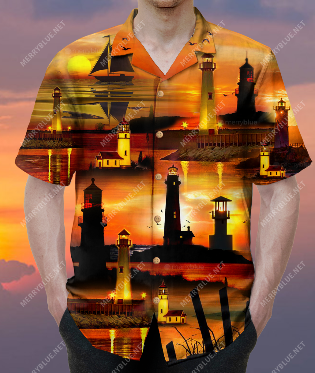 Awesome Lighthouses Under The Sunset Unisex Hawaii Shirt Ha106400