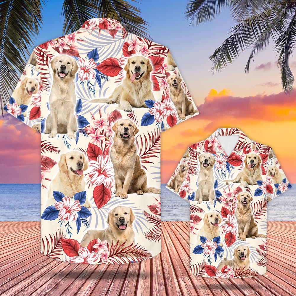 Golden Retriever Usa Flag Hawaii Hawaii Aloha Shirt For Dog Lover Ha38179