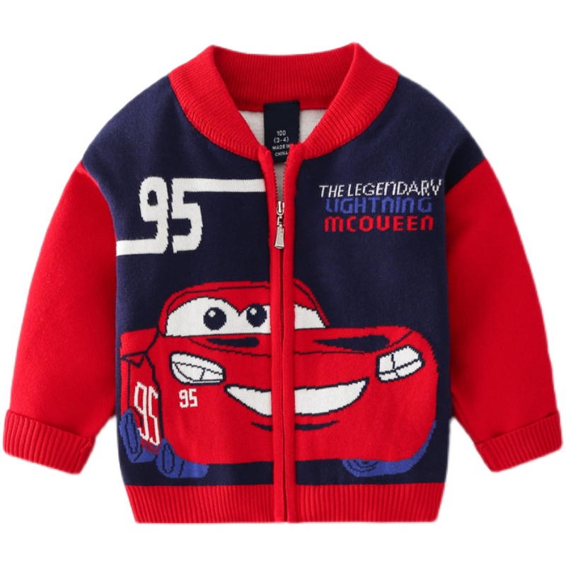 Baby Boys Sweater Autumn Winter Thick Knit Cotton Cartoon Lightning McQueen Cars Mickey Children Clothes Kids Jacket Zipper Coat alx