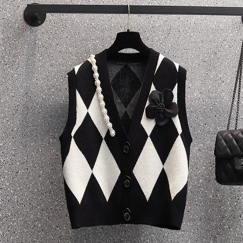 Women Gothic Sweater Vest Vintage Knitted Coat V Neck Pullover Cute cardigan Sweaters Loose Knit Crop Womens Vest Fashion Tops alx