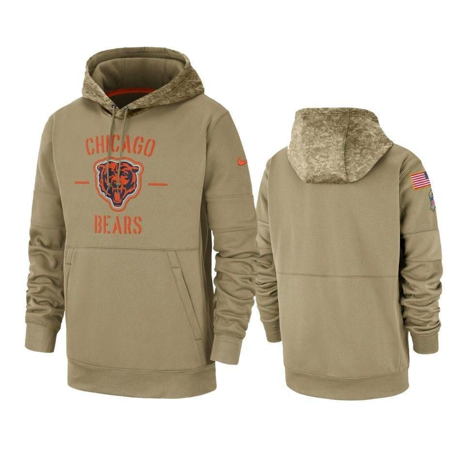 Chicago Bears 2019 Salute To Service Tan Sideline Therma Hoodie Gifts For Fans