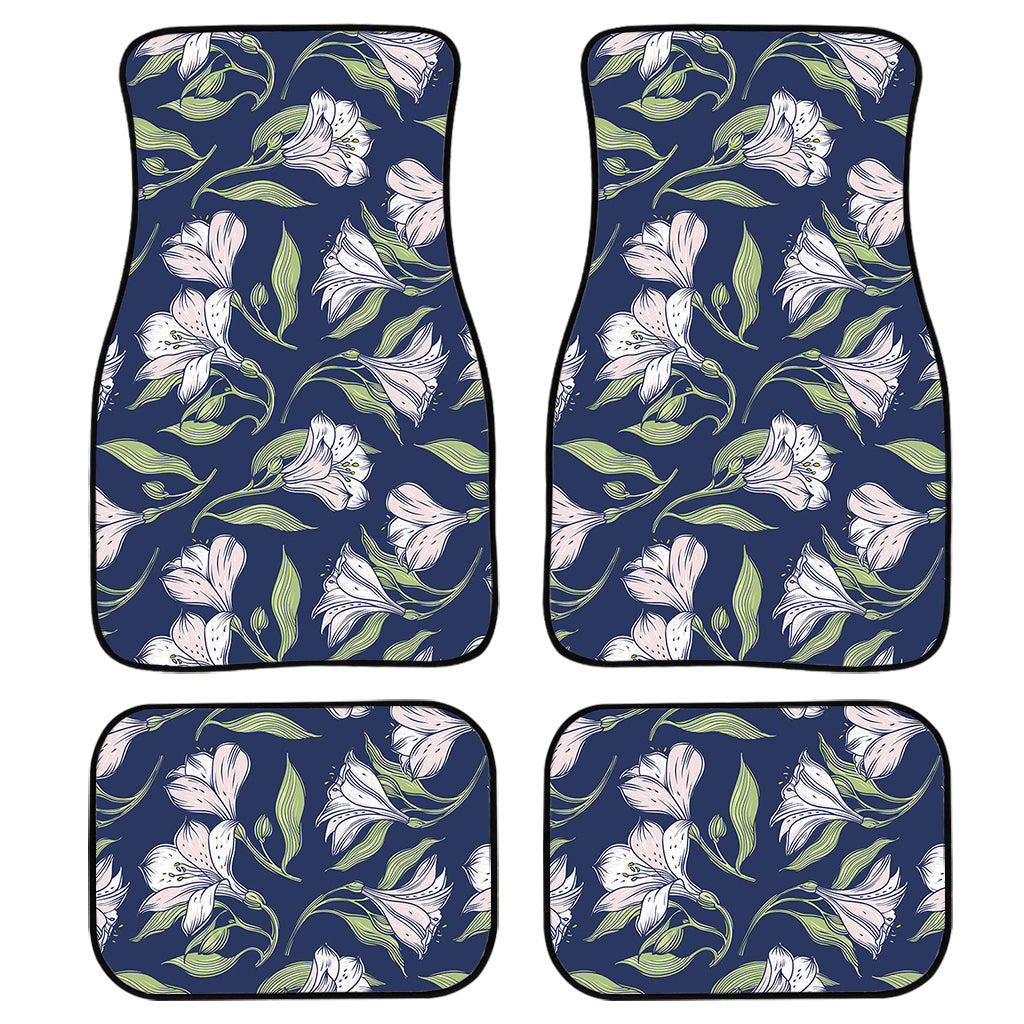 White Alstroemeria Pattern Print Front And Back Car Floor Mats, Front Car Mat