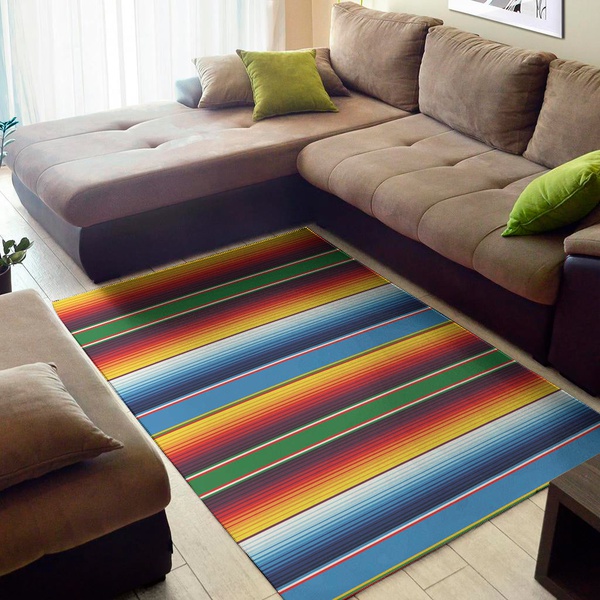 Tribal Mexican Blanket Stripe Print Area Rug