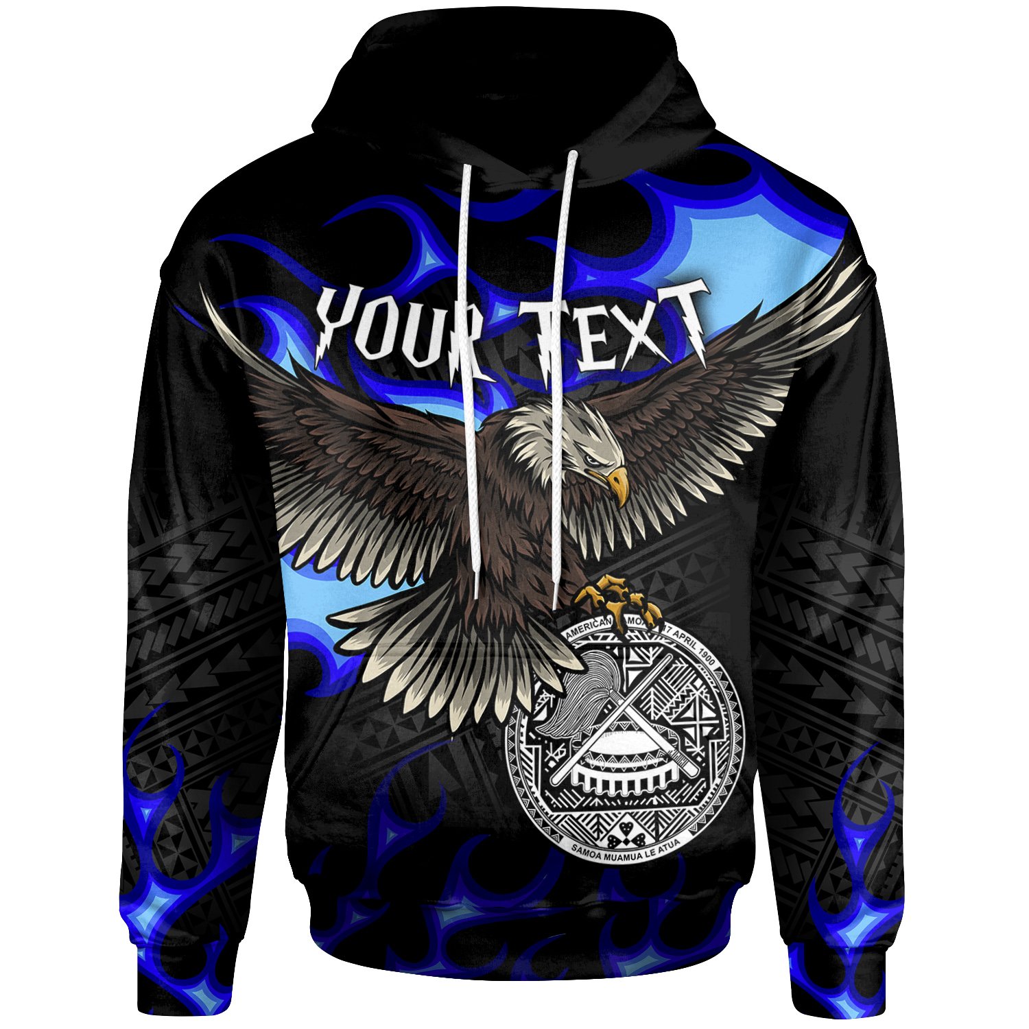 American Samoa Polynesian Custom Personalised Hoodie –  Eagle With Flame Blue – BN12