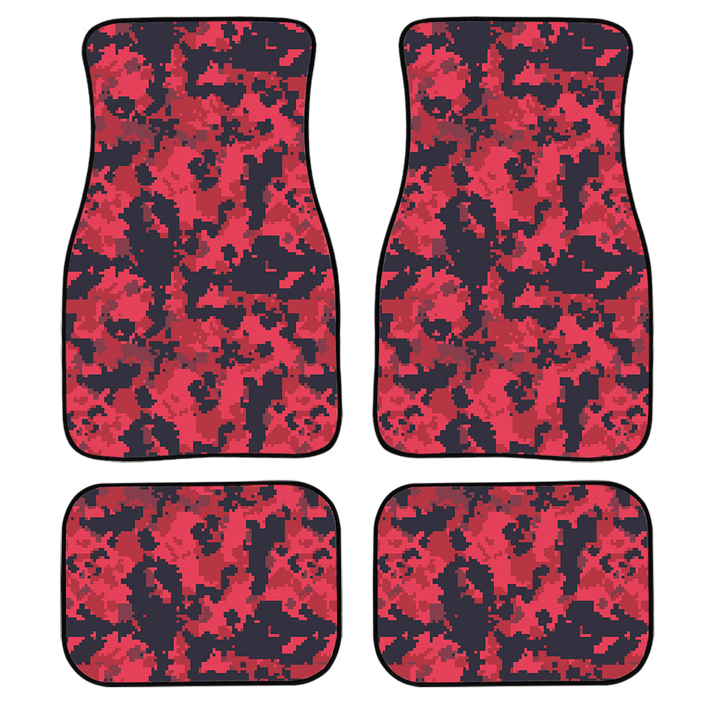 Red And Black Digital Camo Pattern Print Front And Back Car Floor Mats, Front Car Mat