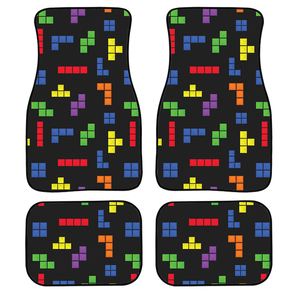 Colorful Block Puzzle Game Pattern Print Front And Back Car Floor Mats, Front Car Mat