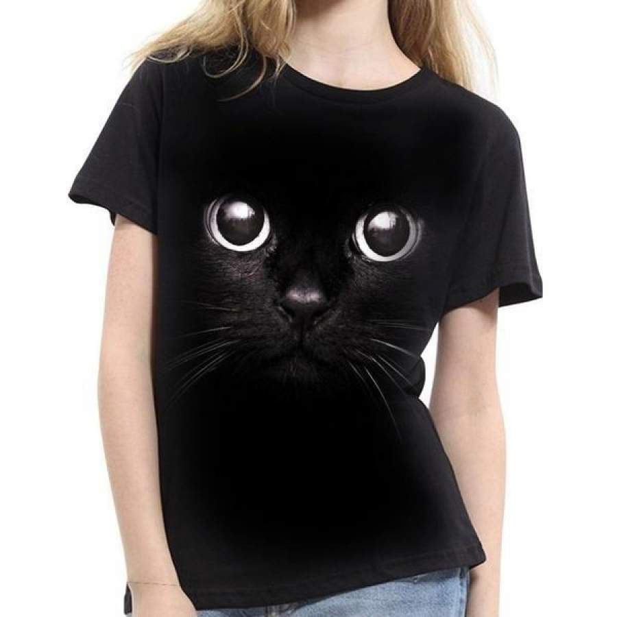 Popular Unisex Summer Fashion Cat Eyes Print Short Sleeve Cotton T-Shirt