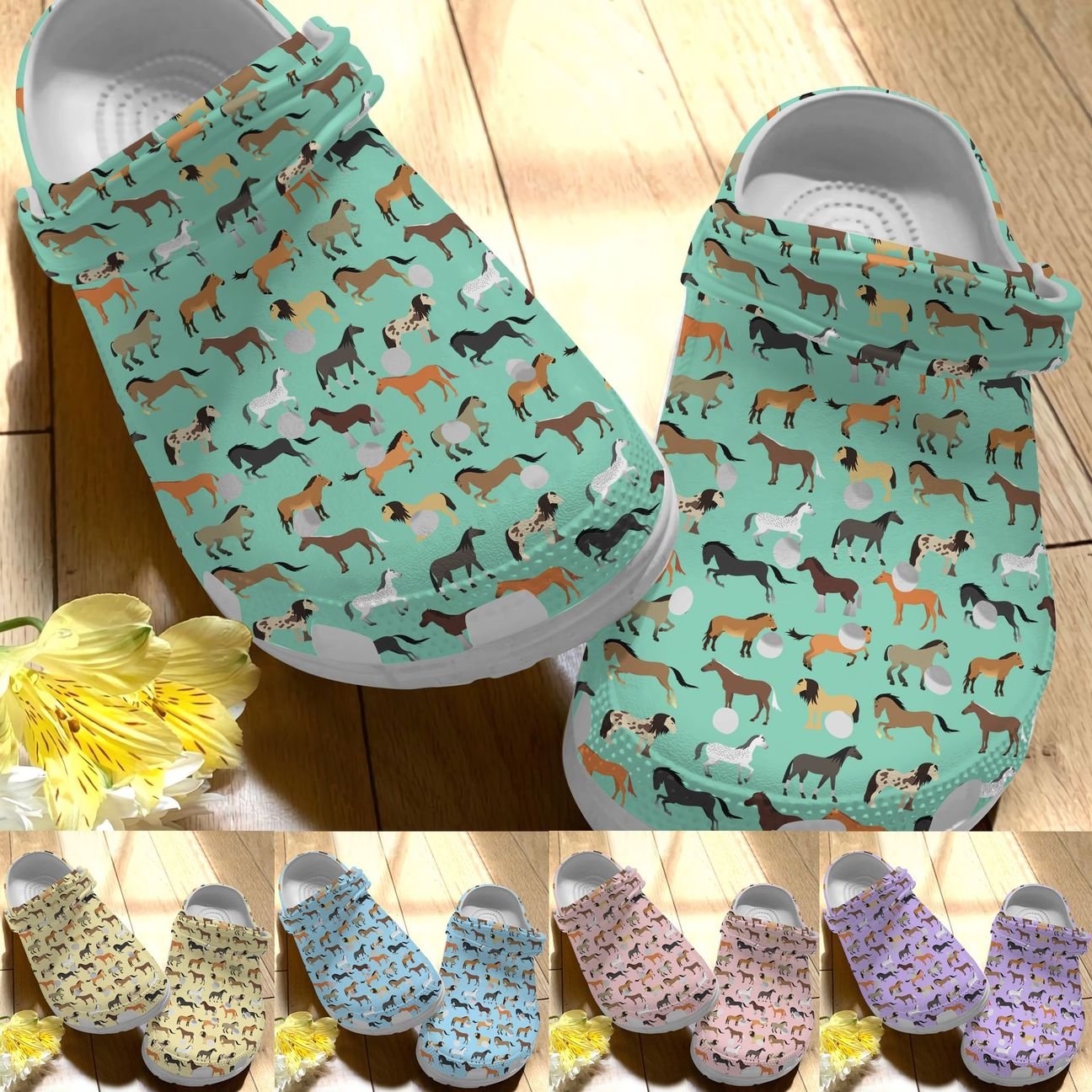 Horse Personalize Clog, Custom Name, Text, Fashion Style For Women, Men, Kid, Print 3D Whitesole Beautiful Horses