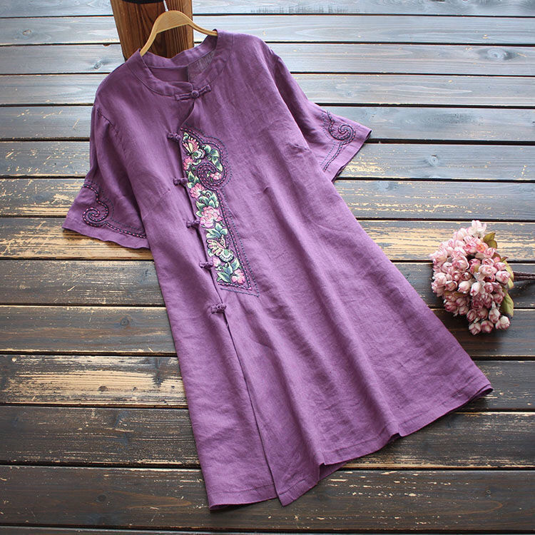 Summer Retro Women’s Clothing Traditional Chinese Hanfu Short Sleeve Clothing Cheongsam Top Floral Embroidered Shirt Tops alx