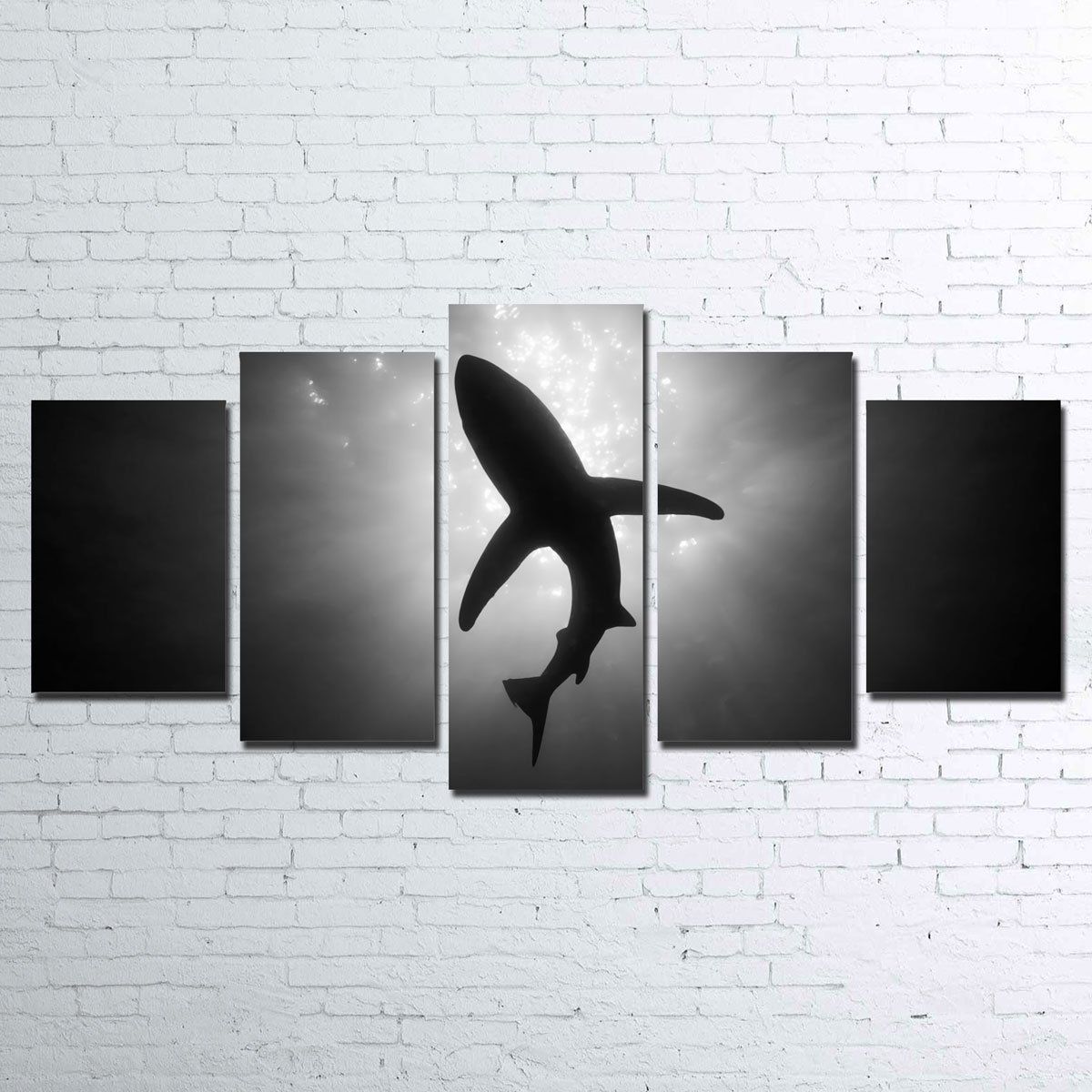 Shark Silhouette V2 Nature Animal 5 Panel Canvas Art Wall Decor