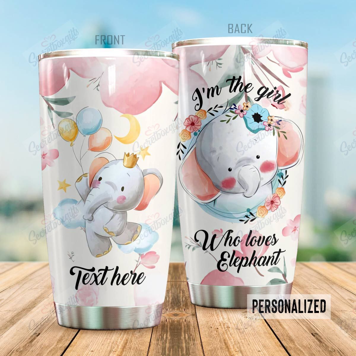 Personalized Elephant Nc0810459Cl Stainless Steel Tumbler Customize Name, Text, Number