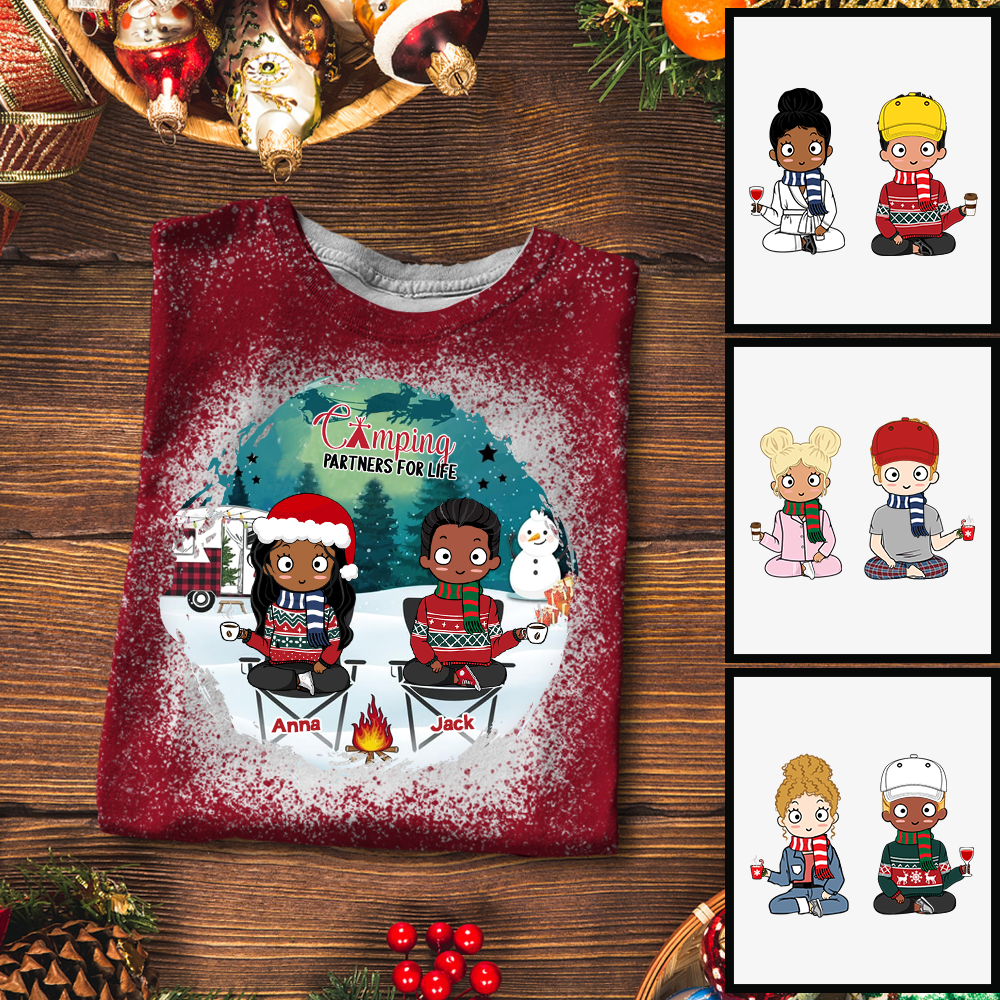 Camping Couple Personalized Christmas Bleached Shirt Sweatshirt Hoodie Ap420