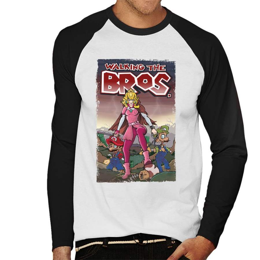 Walking The Bros The Walking Dead Super Mario Men’s Baseball Long Sleeved T-Shirt