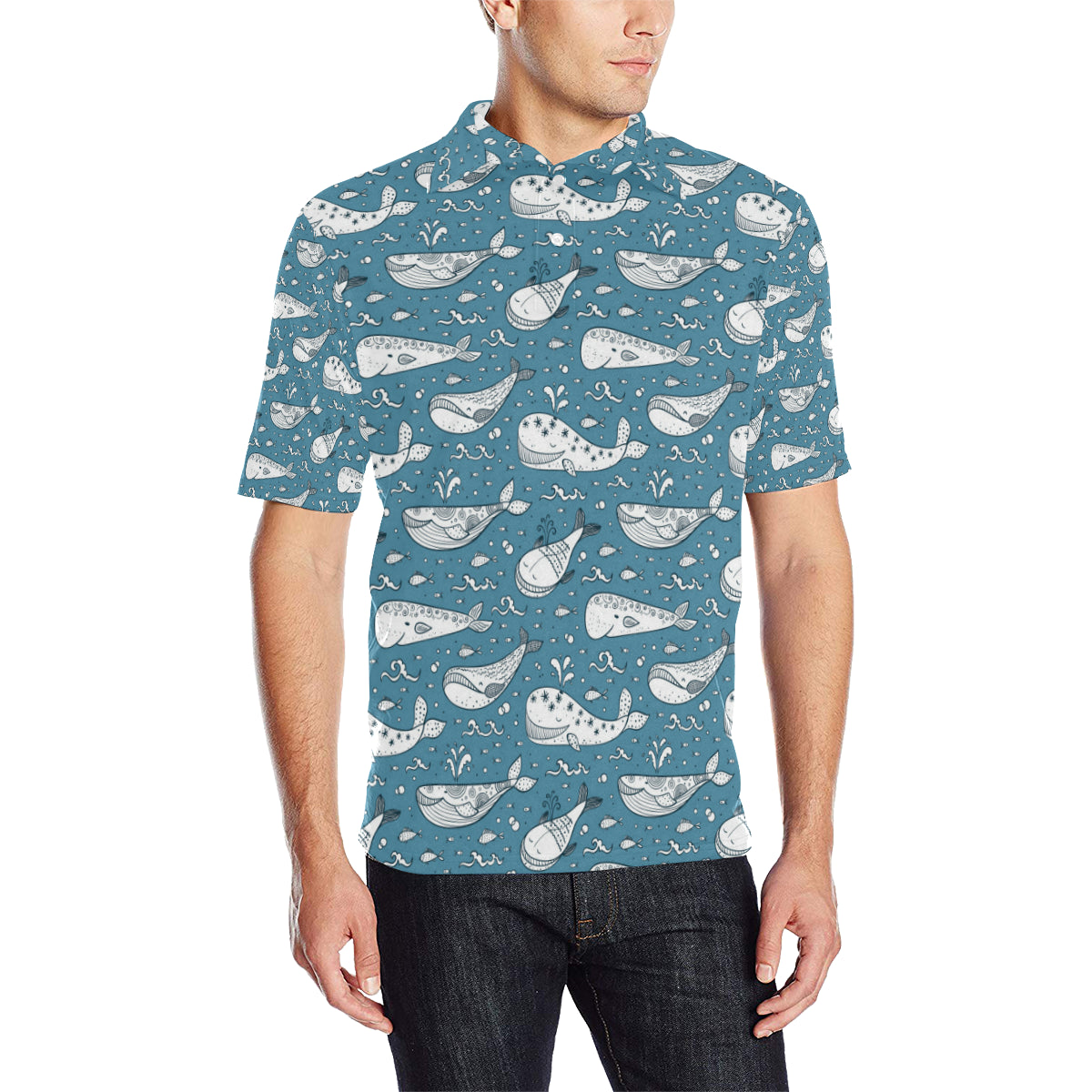 Humpback Whale Pattern Print Design 03 Men Polo Shirt