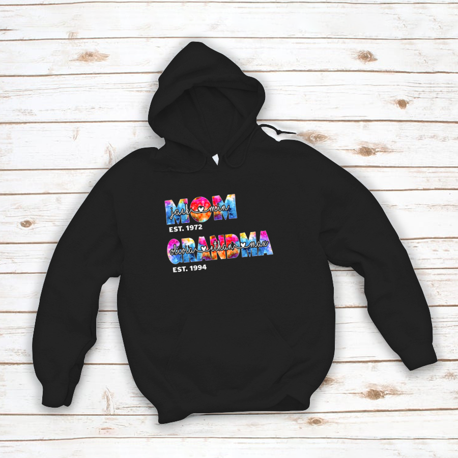 Mom And Grandma Est Colorful Hoodie