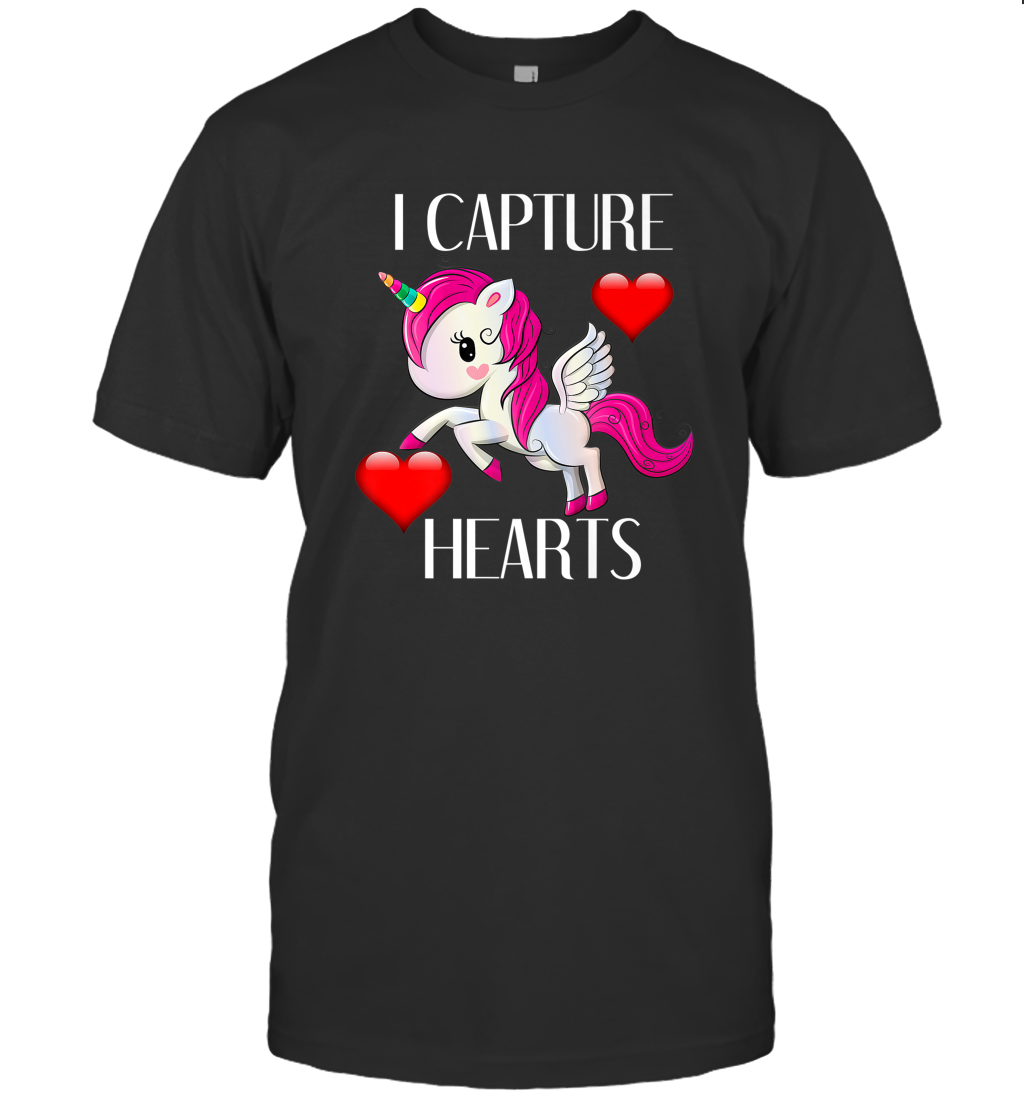 Girls Valentine’s Day Unicorn I Capture Hearts Kids Gift Men’s T-Shirt