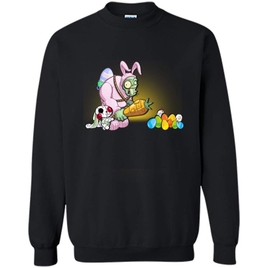 Bunny zombie with carrot hunt egg T-shirt – happy Easter eg Printed Crewneck Pullover Sweatshirt 8 oz