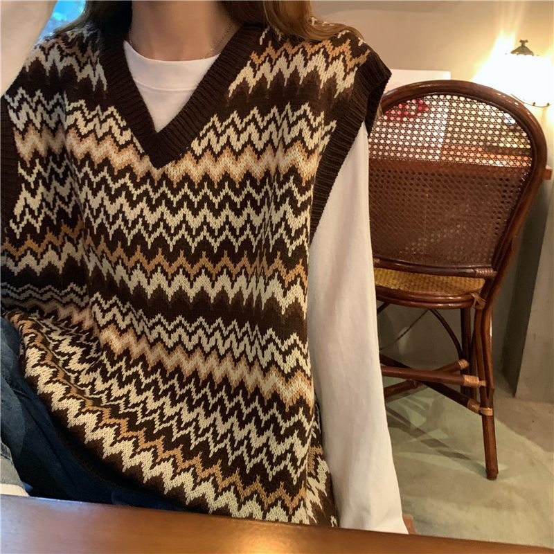 Vintage Sweater Vest Winter Clothes Women Striped Sweater V-neck Retro Classic Casual Oversize Harajuku Vest Pullovers Sweter alx