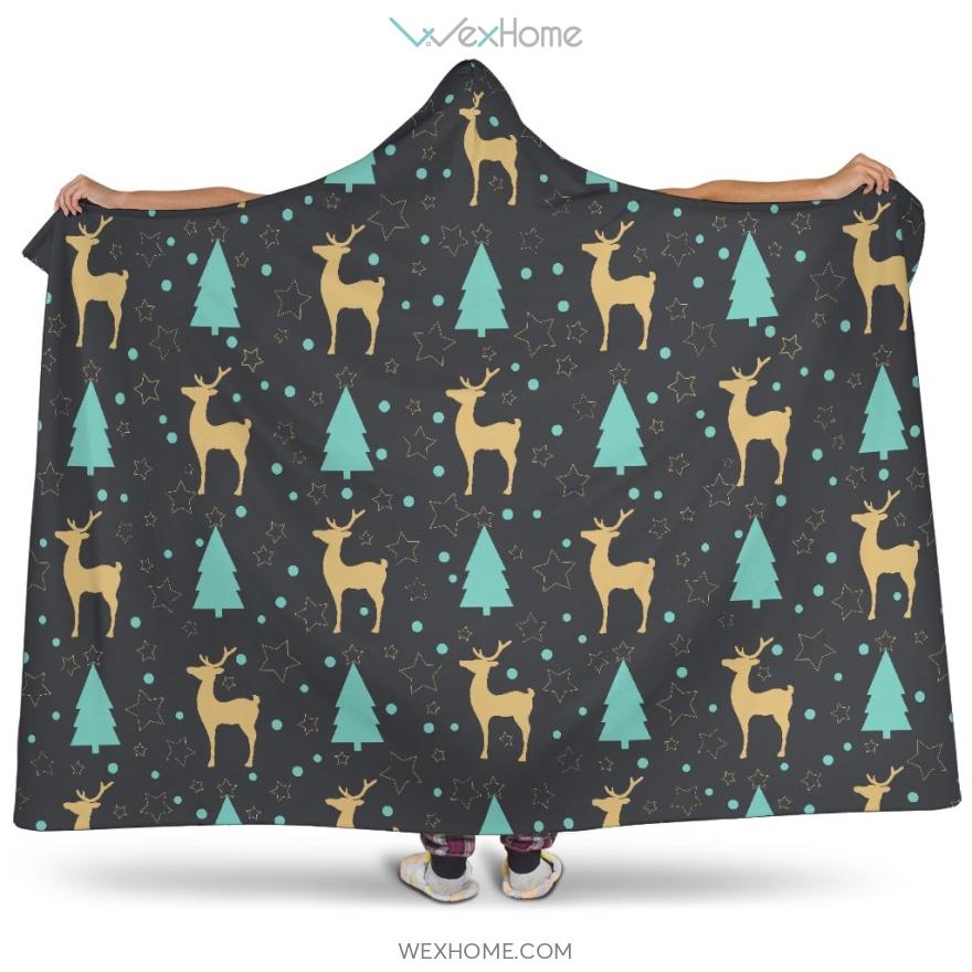 Deers Star Tree Pattern Hooded Blanket