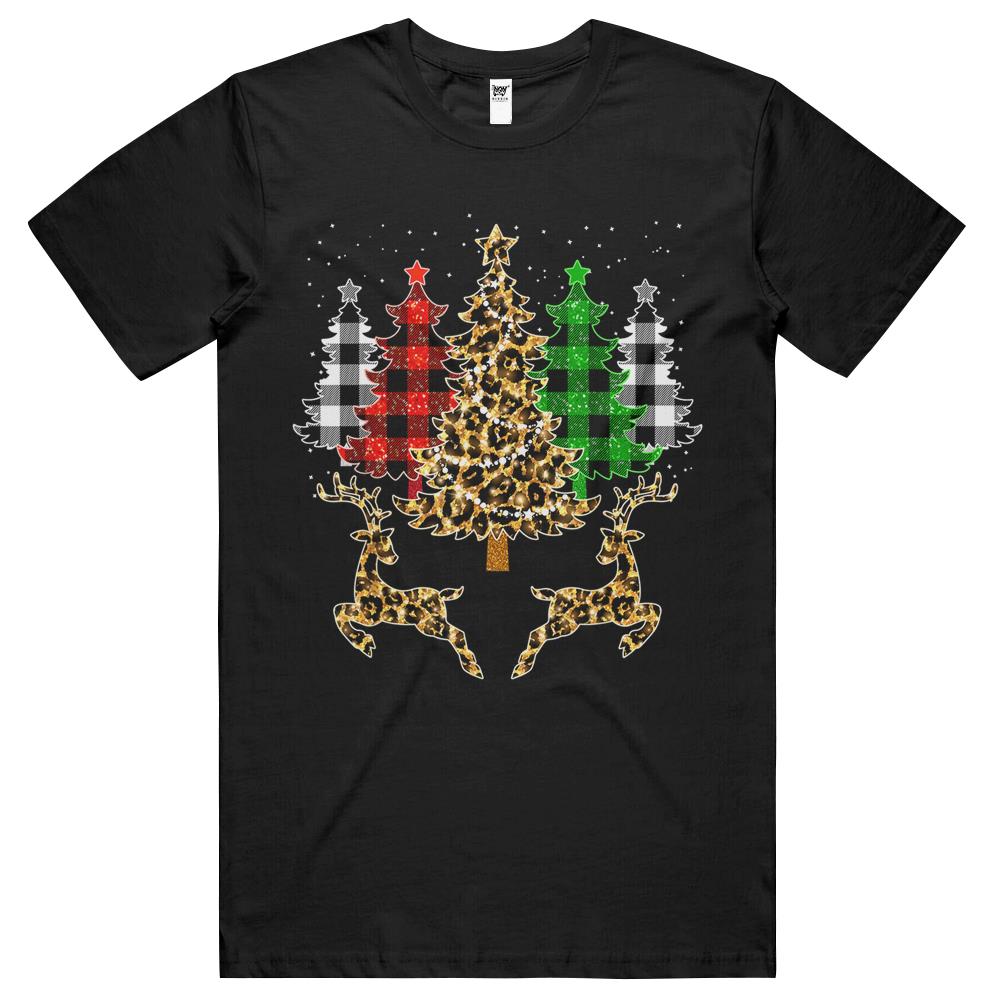 Christmas Trees With Buffalo Plaid & Leopard Print Xmas T Shirts