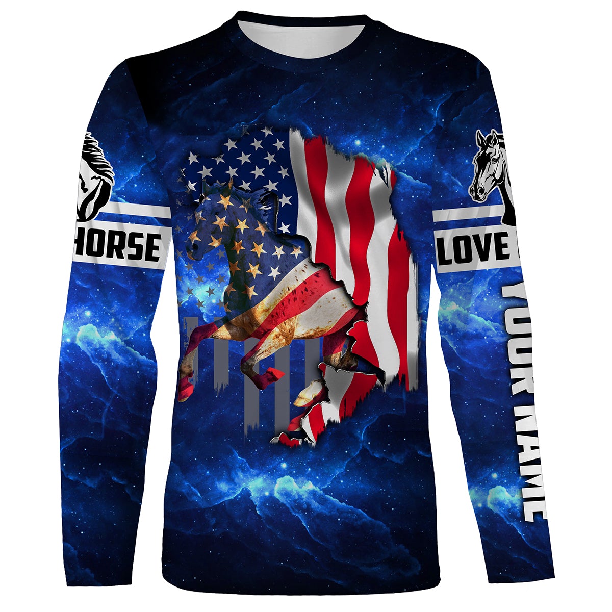 Appaloosa Horse Blue Galaxy American Flag Patriotic Custom All Over Print Shirts, Personalized Horse Gifts For Girls, Mens, Women – Nqs2691