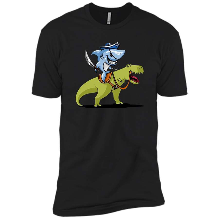 Shark Pirate Riding A T-Rex Dinosaur Funny – Canvas Unisex USA Shirt